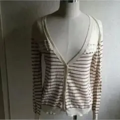 majestic legonレース& ボーダー柄カーディガン ベージュ×赤