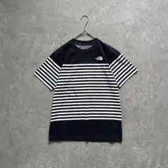 ザノースフェイス［S］未使用級◎ワンポイントロゴ刺繍◎パネルボーダー柄Tシャツ