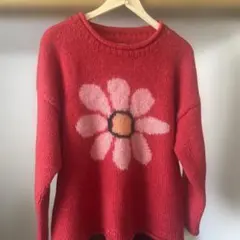 エクアドルニット フラワー柄 ニット セーター レッド