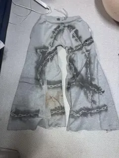 リメイクスウェット チェーン模様 グレー フレアパンツ