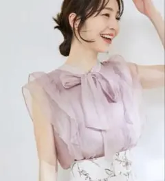 VIS 緞帶無袖上衣 灰粉色