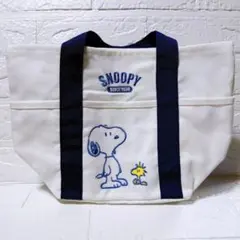 スヌーピー 刺繍 帆布 ランチバッグ ミニトート ネイビー