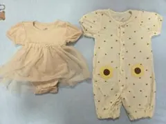 H&M ベージュチュールロンパース、ひまわり刺繍ロンパース2点セット