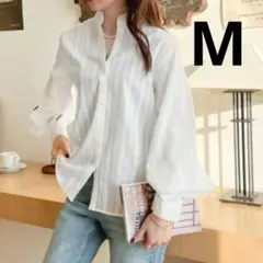 classical elf　綿100％バンドカラードビーストライプ柄シャツ