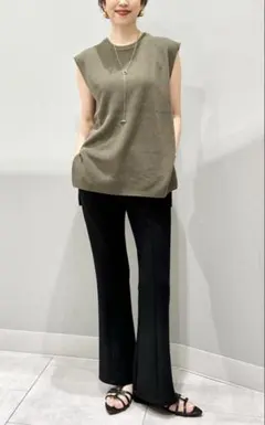 GU フレンチスリーブセーター　オリーブ　Ｌサイズ　ノースリーブニット