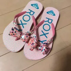 ROXY ロキシー　ビーチサンダル リボン付き ピンク ボーダー　22cmのサムネイル