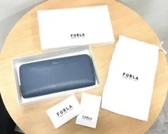 ☆FURLA レザー ラウンドジップ長財布 ブルー　極美品