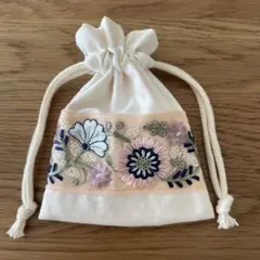 インド刺繍リボン　巾着袋　ハンドメイド
