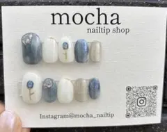 チューリップネイル　ブルー　春ネイル　マグネット　ニュアンスネイル