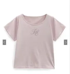 ラインストーンロゴ入りピンク半袖Tシャツ