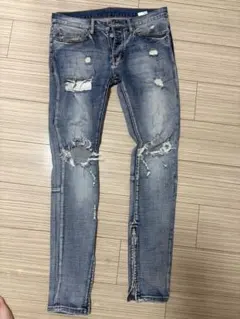ダメージ加工 ライトブルー スキニーデニム　mnml