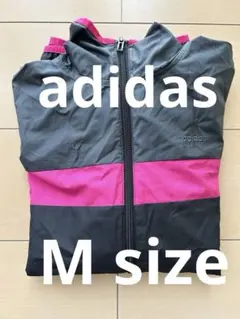 【美品】adidas フード付きウィンドブレーカー M 黒/ピンク