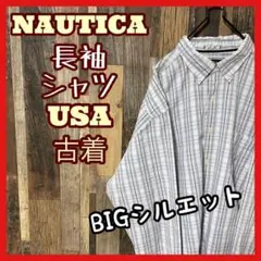 ノーティカ チェック ボタンダウン メンズ 白 2XL シャツ USA古着 長袖