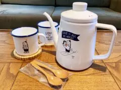 ホーローケトル&マグ、コースター&スプーン、トートバッグ　ハワイ ロングボード