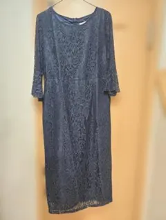 【美品】LACE LADIES レースワンピース ドレス ネイビー Lサイズ