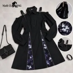 NieR CLOTHING 和柄九尾 オフショルダー ワンピース 黒 Fのサムネイル