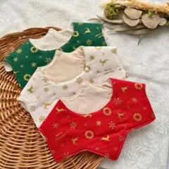 【ラスト1点最終値下げ】 スタイ 星型 Wガーゼ ★緑×金★ クリスマス ベビー