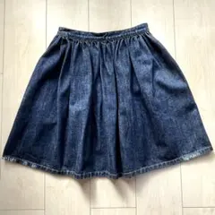 miu miu ミュウミュウ デニムスカート ギャザー フレア ダメージ加工のサムネイル