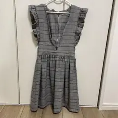しまむら　福袋　ノースリーブ グレー系チェック柄ワンピース　130