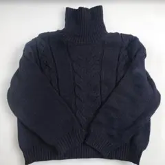 GU ダークネイビー ケーブルニット タートルネック セーター