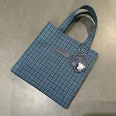 【美品】familiar 青系ファミリアチェック トートバッグ 小