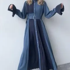 【美品】HARE　イソザイキリカエワンピース　グリーン　ジャガード　ベルト付き 美品】HARE イソザイキリカエワンピース グリーン ジャガード ベルト