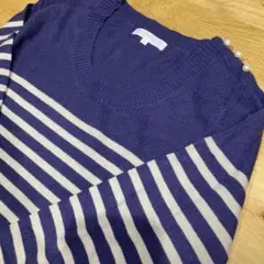 grove グローブ 長袖ニット L パープルネイビー×くすみホワイト