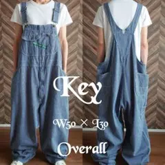 KEY ヒッコリーデニムオーバーオール/サロペット/古着/実寸W50L30