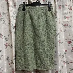 Twenty three グリーン 花柄レース タイトスカート Lサイズ