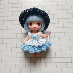 ぷちリカちゃん服　ワンピース　帽子　キャンディ　ハンドメイド　編み物のサムネイル