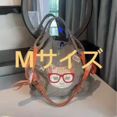 新品 エコバッグ 刺繍 ナイロン ストラップ付 猫柄　Mサイズ