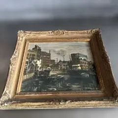 ヴィンテージ　味ありすぎる❣️油彩画 都市の風景 装飾フレーム付き