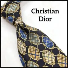 ☆映え☆クリスチャンディオール ネクタイ シルク オーバルラウンド 黒×ベージュ