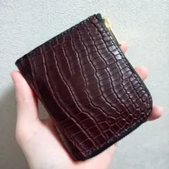 クロコダイル ポロサス 藍染 L字ファスナー ハンドメイド 手縫い ミニ