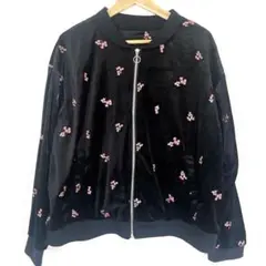L'espoir 黒い花柄刺繍　ベロアジャンパー　4L 日本　和　美品