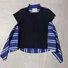 N018 sacai ストライプTシャツ　ブラックブルー 2020SS サイズ1のサムネイル