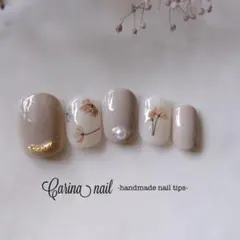 5600 人気再販♪ ジェルネイルチップ エレガント 押し花 グレー