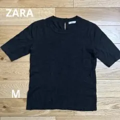 ZARA 丸首黒半袖ニットセーター