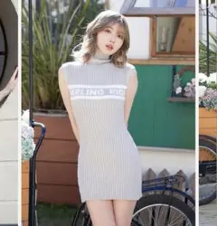 【Darich】ロゴニットワンピース ノースリーブ ハイネック グレー FREE