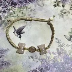 天然石 リボン型ローズクォーツのマクラメ編みブレスレット