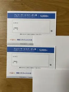 商船三井 さんふらわあ フェリーサービスクーポン券 5,000円 2枚　割引券のサムネイル