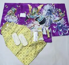 七五三 五歳 男児 羽織袴フルセット 紫地 兜 菊 袴変更可能 NO38747