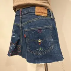 【希少リーバイス501 66前期 デニムミニスカート】ハンドメイド刺繍メモリアル