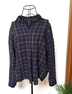 UNIQLOネルシャツ フランネル チェック ネイビー M ゆったり スキッパー