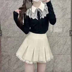 インパン裏地付きフリルツイードプリーツミニスカート