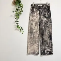 ［REALTAKAI］ウォッシュドデニム（M）ワイドレッグ　カモフラージュ加工