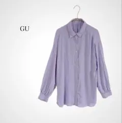 GU シアーオーバーサイズシャツ M パープル ドロップショルダー きれいめ