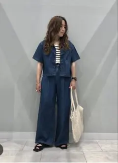 GU ライトデニムオープンカラーシャツ&ワイドパンツ