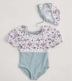 新品 キッズ 子ども 水着 帽子 キャップ 2点セット 花柄 バイカラー 120
