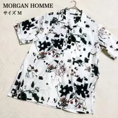 モルガンオム 総柄シャツ M 開襟 ボタニカル 幾何学 花柄 白 半袖シャツのサムネイル
